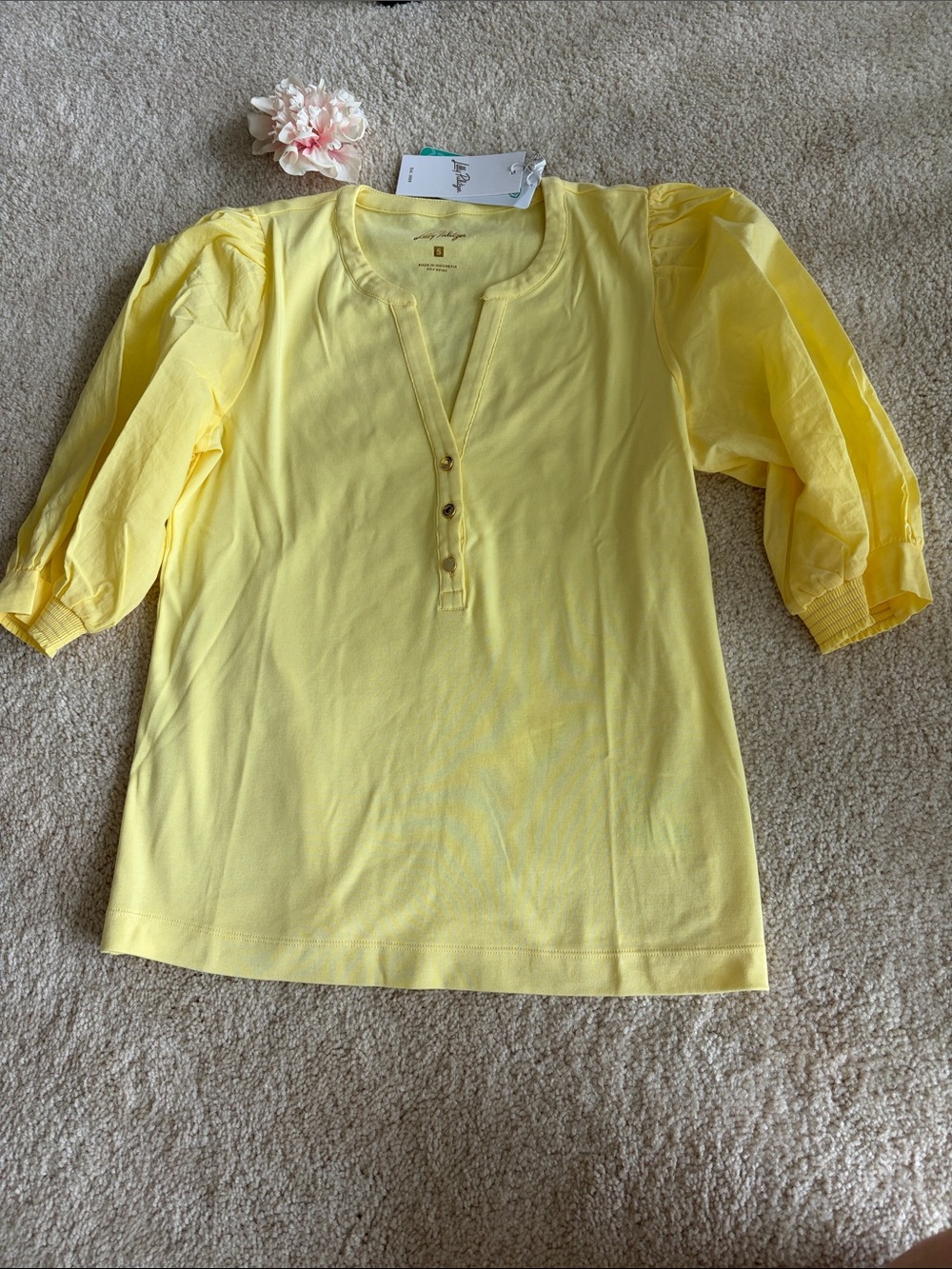 Lilly Pulitzer Sunny Yellow Puff-Sleeve Ronson Top, S, NWT